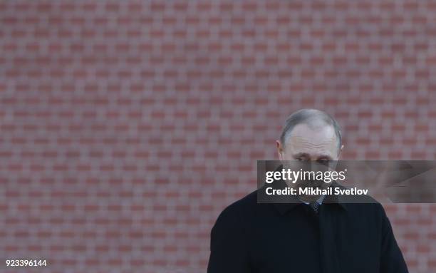 Russian President Vladimir Putin attends a wreath laying ceremony to the Unknown Soldier Tomb marking the Defender of the Fatherland's Day at the...