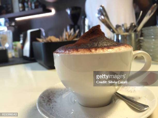 cappuccino with cocoa powder - silvia casali fotografías e imágenes de stock