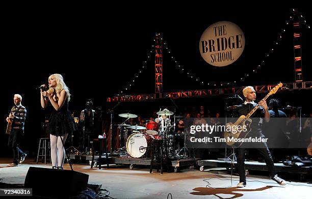 Tom Dumont, Gwen Stefani, Adrian Young, and Tony Kanal of No Doubt perform as part of the 23rd Annual Bridge School Benefit at Shoreline Amphitheatre...