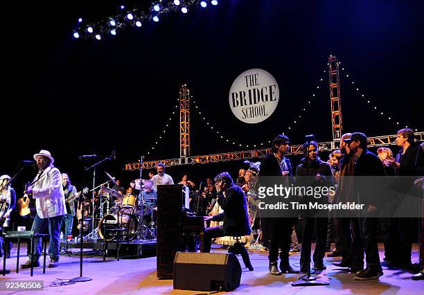 Neil Young, Conor Oberst, M Ward, and Jim James perform the Finale at the 23rd Annual Bridge School Benefit at Shoreline Amphitheatre on October 25,...