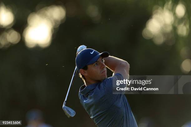 Rory McIlroy of Northern Ireland plays his second shot on the par 4, 10th hole during the second round of the 2018 Honda Classic on The Champions...