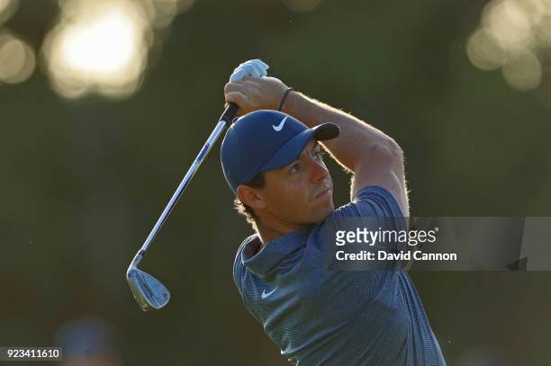 Rory McIlroy of Northern Ireland plays his second shot on the par 4, 10th hole during the second round of the 2018 Honda Classic on The Champions...