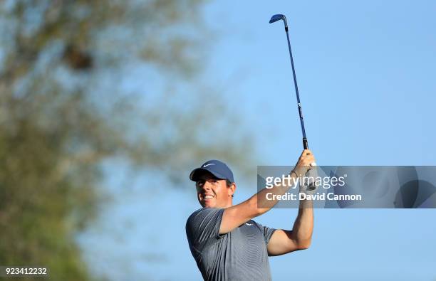 Rory McIlroy of Northern Ireland plays his second shot on the par 4, 12th hole during the second round of the 2018 Honda Classic on The Champions...