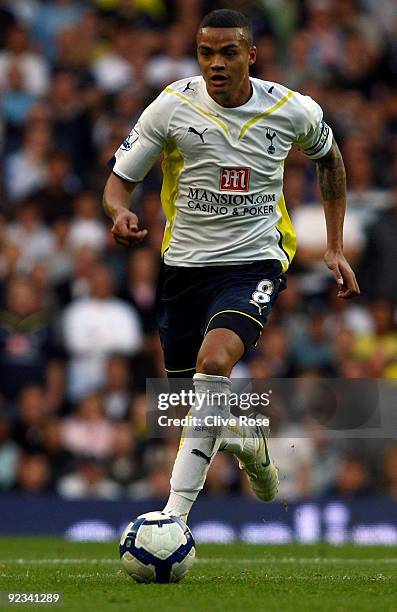 Jermaine Jenas of Tottenham Hotspur in action during the Barclays Premier League match between Tottenham Hotspur and Stoke City at White Hart Lane on...