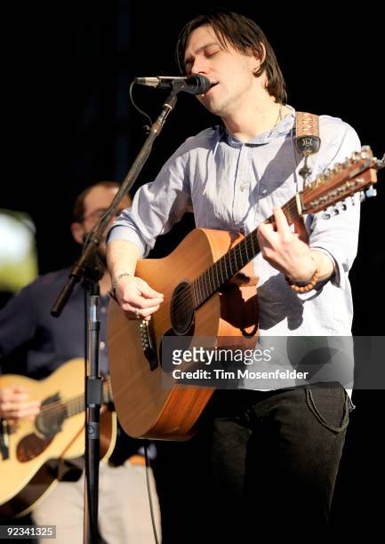 Conor Oberst of Monsters of Folk performs as part of the 23rd Annual Bridge School Benefit at Shoreline Amphitheatre on October 24, 2009 in Mountain...