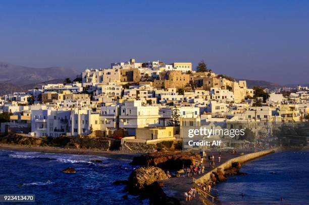 view of chora, naxos, cyclades islands, greece - town of the gods stock pictures, royalty-free photos & images