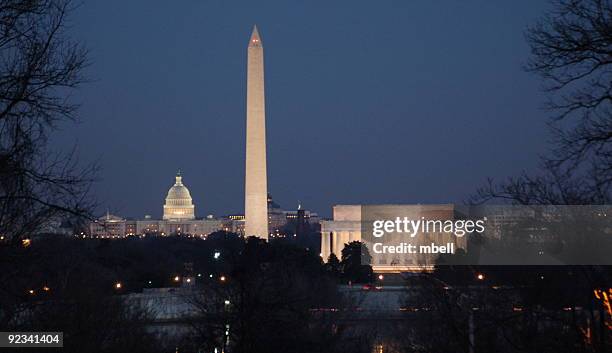 washington dc skyline from iwo jima memorial - washington dc cityscape stock pictures, royalty-free photos & images