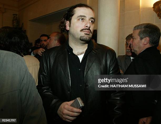 Saadeddine Hariri, the son of former Lebanese Prime Minister Rafiq Hariri, leaves his father's residency after attending a press conference with the...