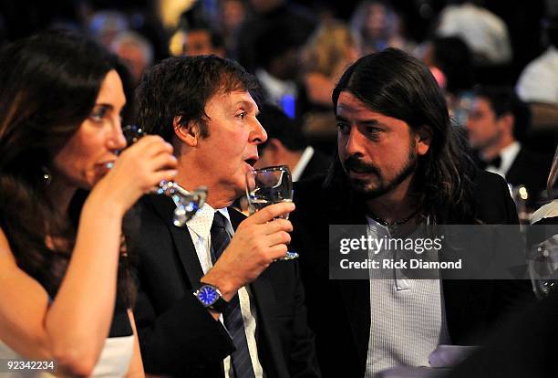 Nancy Shevell, Paul McCartney and Dave Grohl attend the 2009 GRAMMY Salute To Industry Icons honoring Clive Davis at the Beverly Hilton Hotel on...