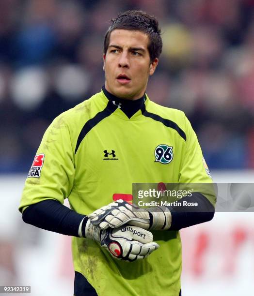 Florian Fromlowitz, goalkeeper of Hannover 96 seen during the Bundesliga match between Hannover 96 and VfB Stuttgart at the AWD Arena on October 24,...