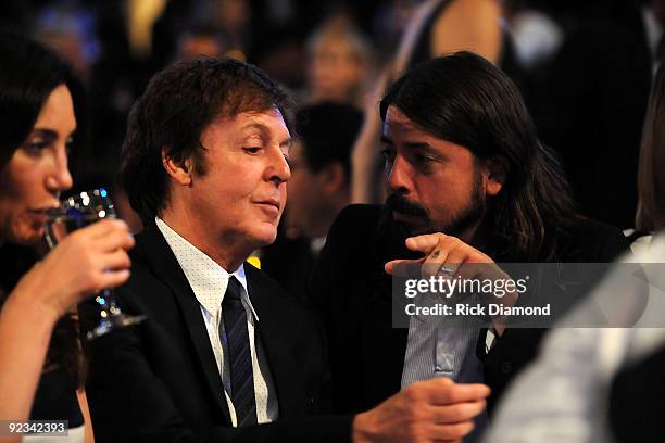 Nancy Shevell, Paul McCartney and Dave Grohl attend the 2009 GRAMMY Salute To Industry Icons honoring Clive Davis at the Beverly Hilton Hotel on...