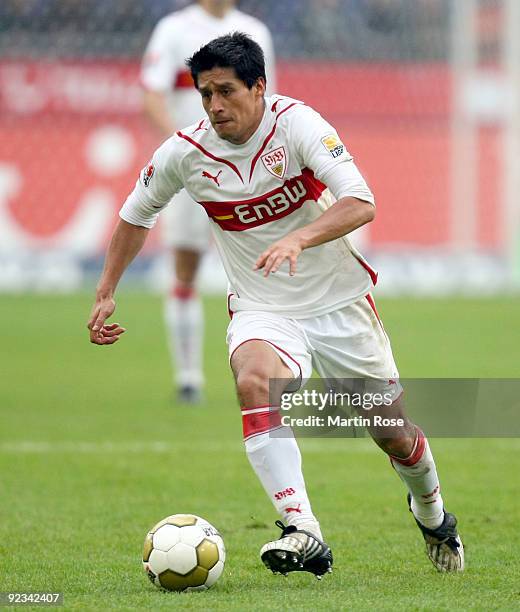 Ricardo Osorio of Stuttgart runs with the ball during the Bundesliga match between Hannover 96 and VfB Stuttgart at the AWD Arena on October 24, 2009...