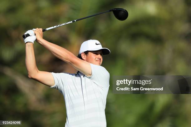 Cody Gribble plays his tee shot on the eighth hole during the second round of the Honda Classic at PGA National Resort and Spa on February 23, 2018...