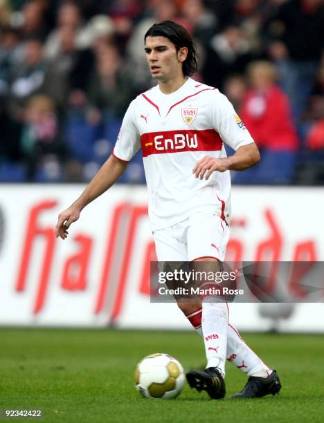 Serdar Tasci of Stuttgart runs with the ball during the Bundesliga match between Hannover 96 and VfB Stuttgart at the AWD Arena on October 24, 2009...
