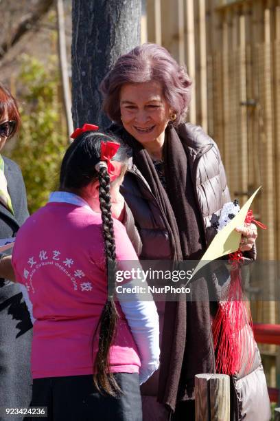 Queen Sofia of Spain attends an official act for the conservation of giant panda bears at the Zoo Aquarium on February 23, 2018 in Madrid, Spain.