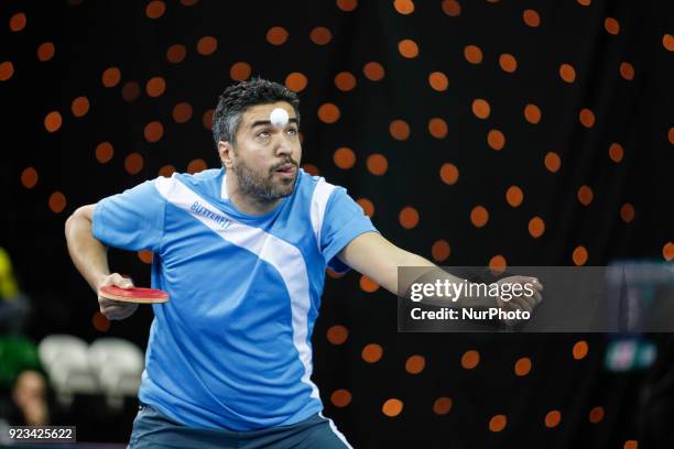 Ahmed SALEH of Egypt during ITTF World Cup match between Ahmed SALEH of Egypt and Paul DRINKHALL, group 2 and 3 matches on February 23, 2018 in...