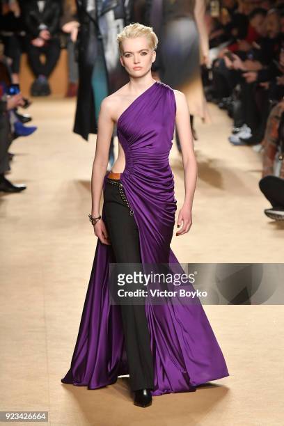 Ruth Bell walks the runway at the Roberto Cavalli show during Milan Fashion Week Fall/Winter 2018/19 on February 23, 2018 in Milan, Italy.