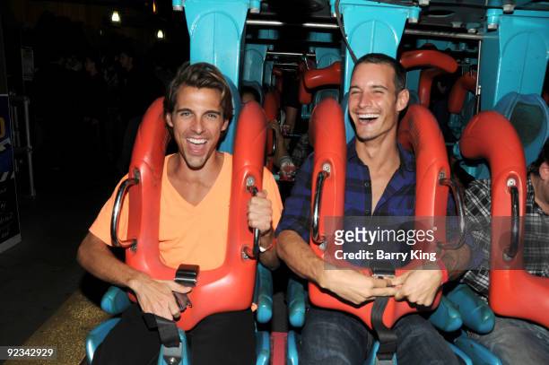 Television personality Madison Hildebrand and Frank Meli attend Knotts Scary Farm Haunt on October 25, 2009 in Buena Park, California.