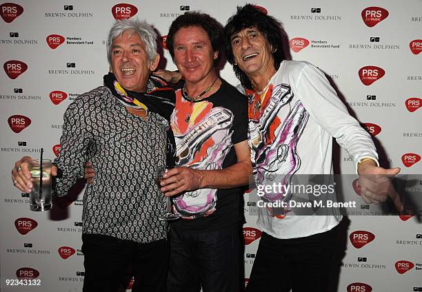 Ian McLagan , Kenny Jones and Ronnie Wood attend the after party for Helping The Heart of Music Concert in aid of the PRS members benevolent fund on...