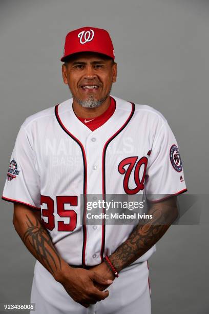 Henry Blanco poses during Photo Day on Thursday, February 22, 2018 at the Ballpark of Palm Beaches in West Palm Beach, Florida.