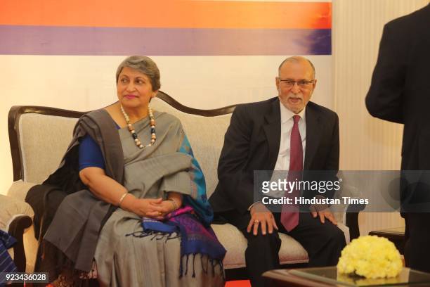 Delhi Lieutenant Governor Anil Baijal with his wife during the reception of 71st Raising Day of Delhi Police on February 20, 2018 in New Delhi, India.