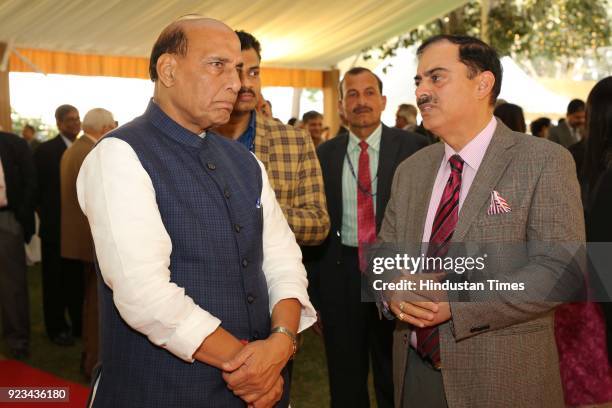 Union Home Minister Rajnath during the reception of 71st Raising Day of Delhi Police on February 20, 2018 in New Delhi, India.