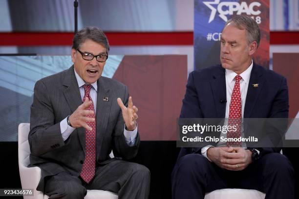 Energy Secretary Rick Perry and Interior Secretary Ryan Zinke address the Conservative Political Action Conference at the Gaylord National Resort and...