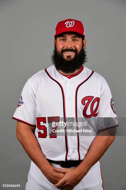 Tanner Roark poses during Photo Day on Thursday, February 22, 2018 at the Ballpark of Palm Beaches in West Palm Beach, Florida.