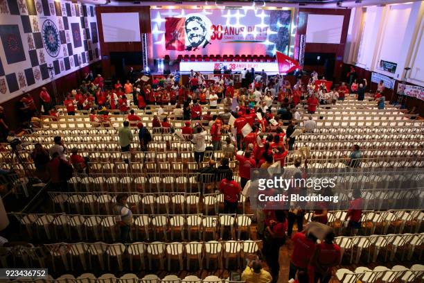 Attendees arrive for the 38th Anniversary celebration of the Workers' Party event in Sao Paulo, Brazil, on Thursday, Feb. 22, 2018. A Brazilian...