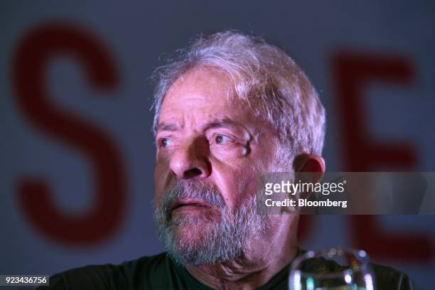 Luiz Inacio Lula da Silva, Brazil's former president, listens during the 38th Anniversary celebration of the Workers' Party event in Sao Paulo,...
