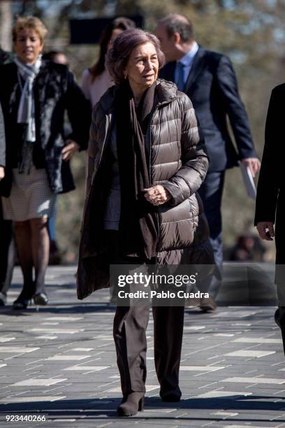 Queen Sofia of Spain attends an official act for the conservation of giant panda bears at the Zoo Aquarium on February 23, 2018 in Madrid, Spain.