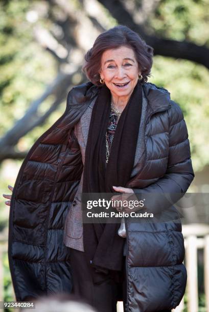 Queen Sofia of Spain attends an official act for the conservation of giant panda bears at the Zoo Aquarium on February 23, 2018 in Madrid, Spain.