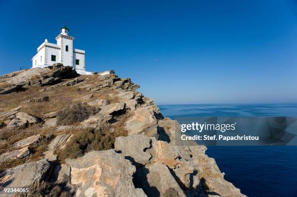 lighthouse korakas paros - paros greece stock pictures, royalty-free photos & images