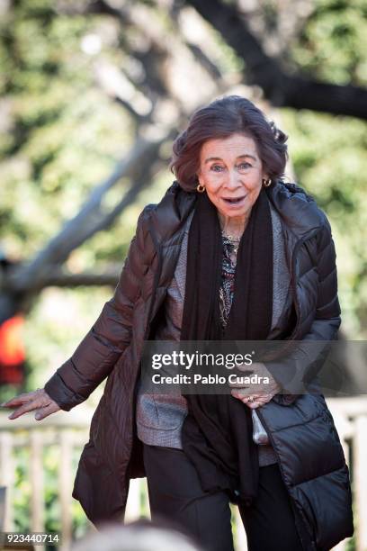 Queen Sofia of Spain attends an official act for the conservation of giant panda bears at the Zoo Aquarium on February 23, 2018 in Madrid, Spain.