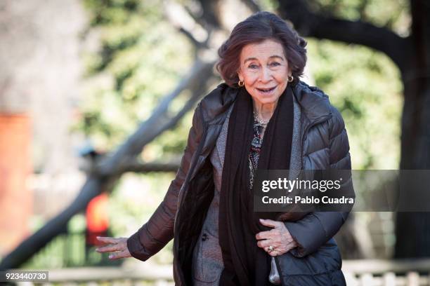 Queen Sofia of Spain attends an official act for the conservation of giant panda bears at the Zoo Aquarium on February 23, 2018 in Madrid, Spain.