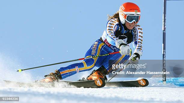 Maria Pietilae-Holmner of Sweden competes in the Women's giant slalom event of the Woman's Alpine Skiing FIS World Cup at the Rettenbachgletscher on...