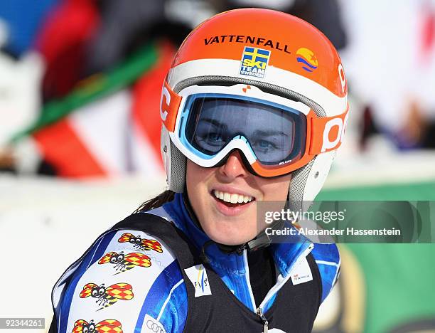 Maria Pietilae-Holmner of Sweden looks on during the Women's giant slalom event of the Woman's Alpine Skiing FIS World Cup at the Rettenbachgletscher...