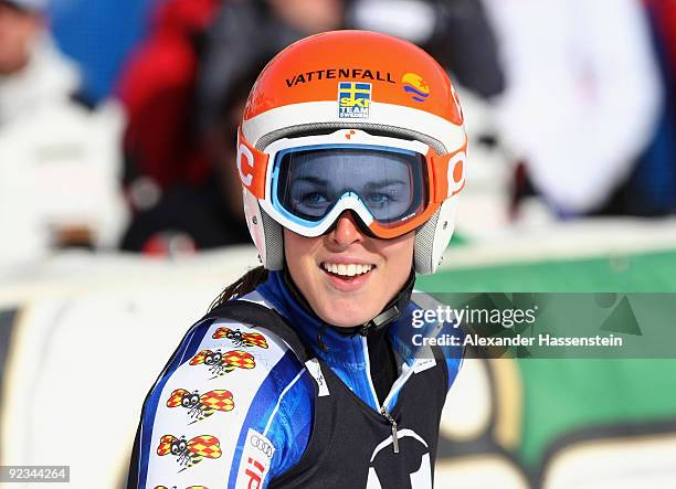 Maria Pietilae-Holmner of Sweden looks on during the Women's giant slalom event of the Woman's Alpine Skiing FIS World Cup at the Rettenbachgletscher...