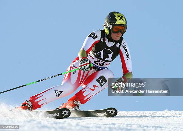Nicole Hosp of Austria competes in the Women's giant slalom event of the Woman's Alpine Skiing FIS World Cup at the Rettenbachgletscher on October...