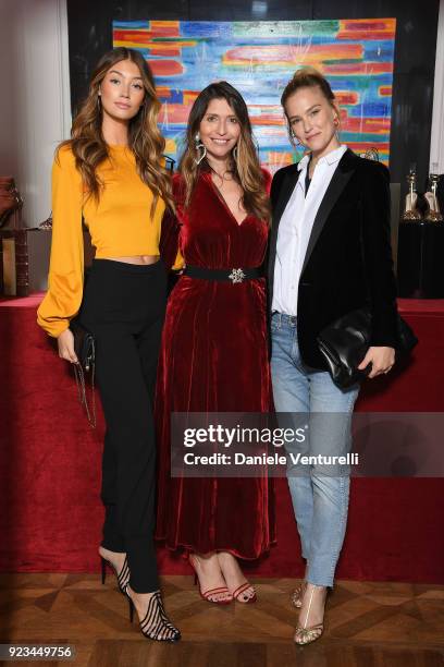 Lorena Rae, Valentina Scambia and Bar Refaeli are seen at the Alevi' presentation during Milan Fashion Week Fall/Winter 2018/19 on February 23, 2018...