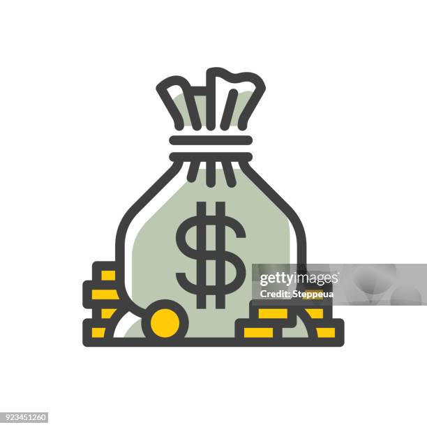 geldsack linie-icon - geldsack stock-grafiken, -clipart, -cartoons und -symbole