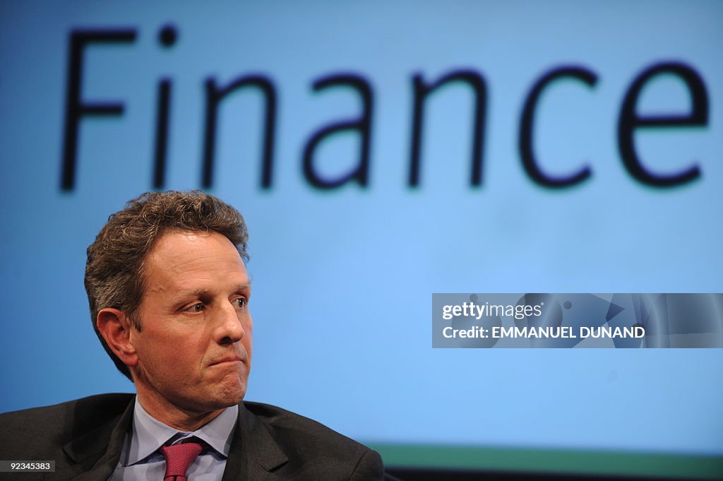 Tim Geithner US Treasury Secretary Timothy Geithner speaks during a gathering ...