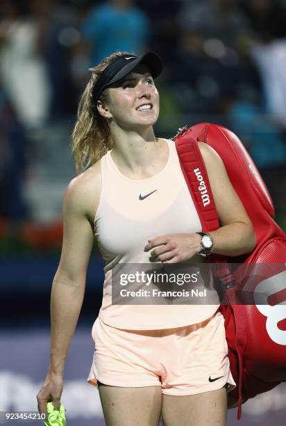 Elina Svitolina of Ukraine celebrates victory after her semi final match against Angelique Kerber of Germany during day five of the WTA Dubai Duty...