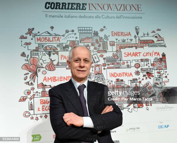 Luciano Fontana, Director of Corriere della Sera poses during the launch of Corriere Innovazione at the Unicredit Pavilion on February 23, 2018 in...