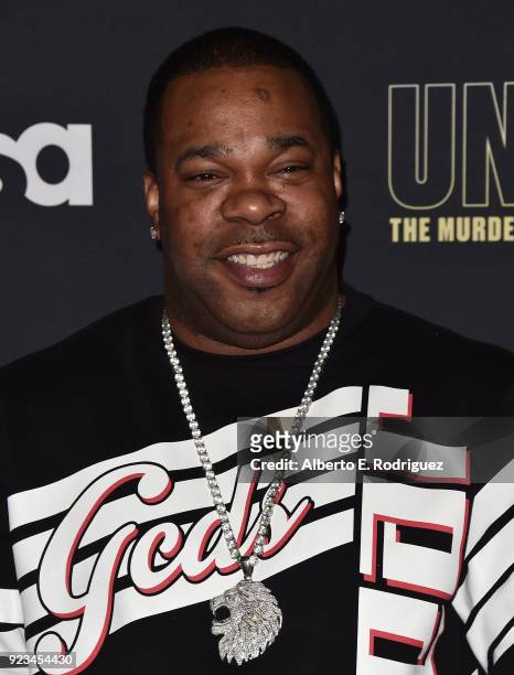 Rapper Busta Rhymes attends the premiere of USA Network's "Unsolved: The Murders of Tupac and The Notorious B.I.G. At Avalon on February 22, 2018 in...