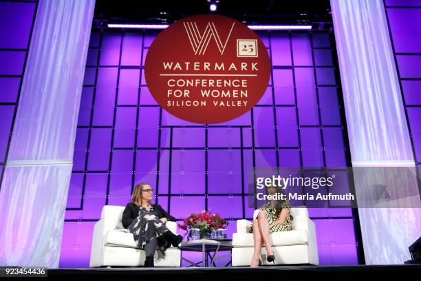 Host Kelly McEvers and International human rights attorney Amal Clooney speak onstage at the Watermark Conference for Women 2018 at San Jose...