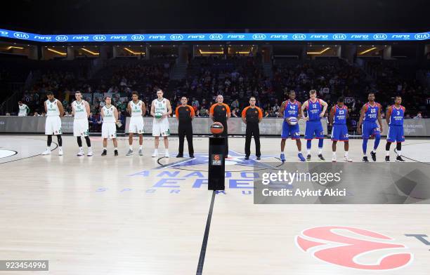 Tip off ceremony during the 2017/2018 Turkish Airlines EuroLeague Regular Season Round 23 game between Anadolu Efes Istanbul and Zalgiris Kaunas at...