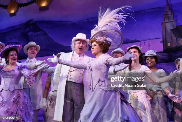 Bernadette Peters and cast take their opening night bow during "Hello, Dolly!" on Broadway at Shubert Theatre on February 22, 2018 in New York.