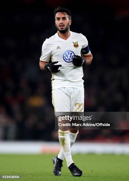 Brwa Nouri of Ostersunds FK during the UEFA Europa League Round of 32 match between Arsenal and Ostersunds FK at the Emirates Stadium on February 22,...