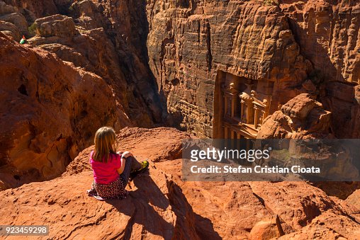 Girl admiring Petra treasury from above